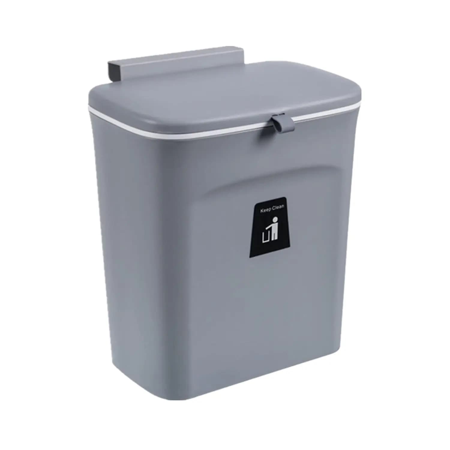 Cestino da cucina a parete da 2,4 galloni con coperchio, contenitore per compost grigio per armadio, bagno, ufficio, campeggio, sotto il lavello