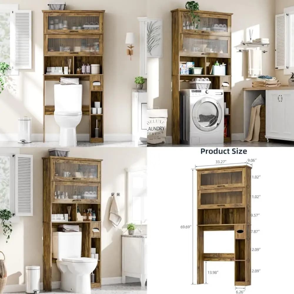Porta trasparente multistrato sopra l'armadio portaoggetti per WC con porta carta igienica per l'organizzazione del bagno