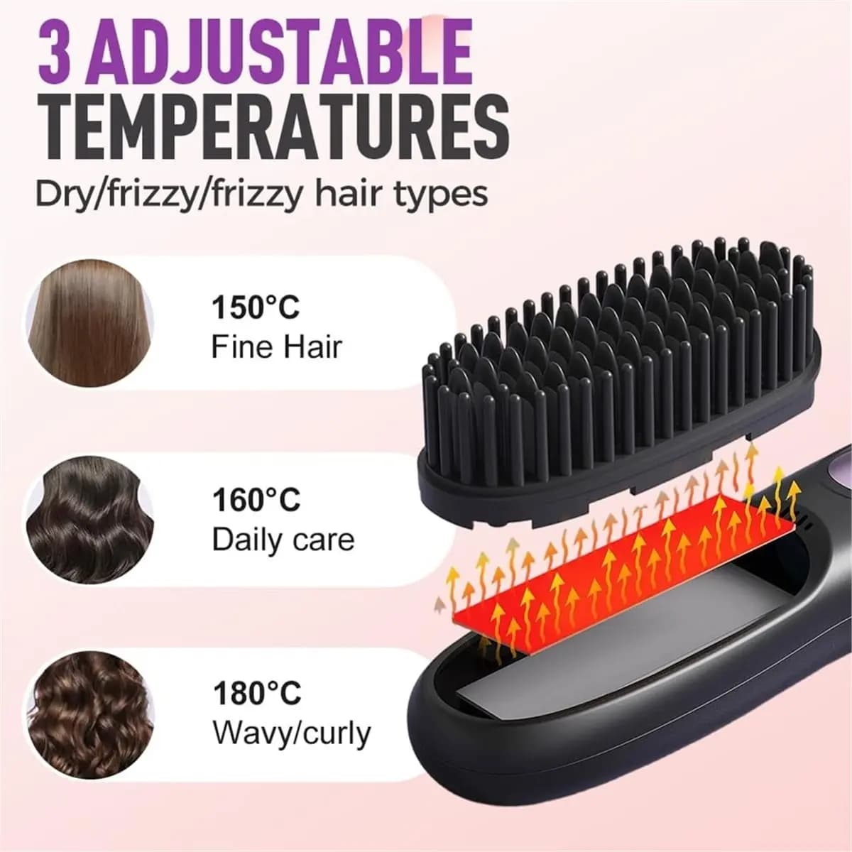 [HOTITEM]Cordless Hair Straightener Brush,Portable Mini Hair Straightening Brush with 3 Temperature LED Display,Brush for Travel