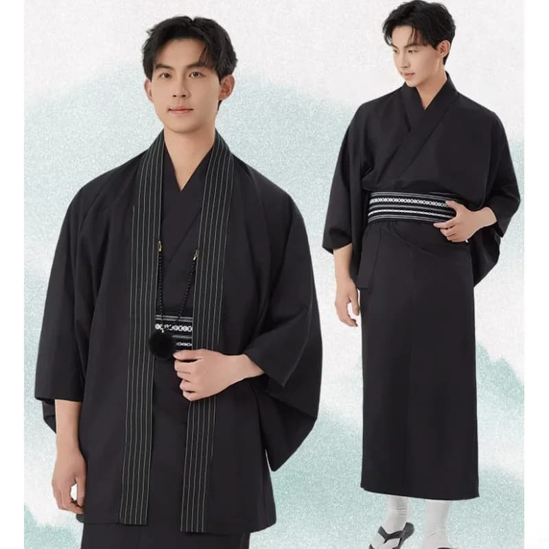 Traditional Japanese Men Wear Woven Kimono Bathrobes Samurai Robes