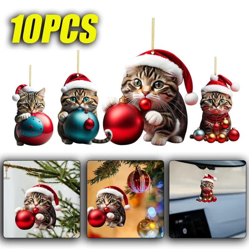 Ciondolo gatto cartone animato di Natale Decorazione interna per auto di Natale Albero di Natale Ornamenti appesi Ornamenti per auto Forniture per feste