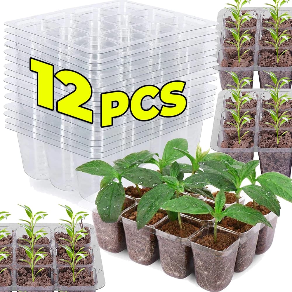 6/12Holes Plant Nursery Tray PET Mini Seedling Starter Grow Box Transparent Black Home Gardening Germination Cont Flower Pots
