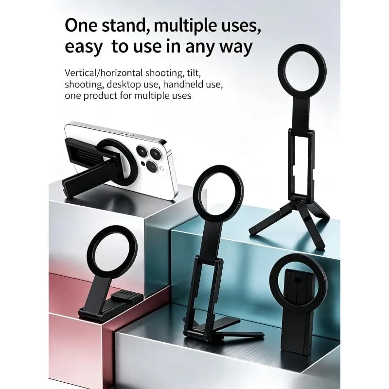 Pocket‑Sized Magnetic Phone Holder Multifunctional Foldable Tripod Bracket Horizontal and Vertical Handheld Support Stand Use
