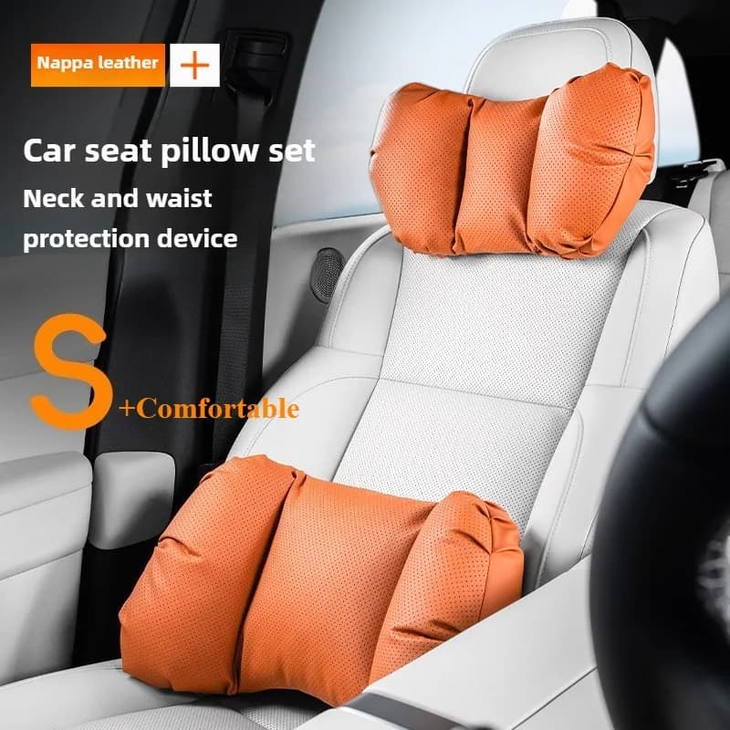 Cuscino per il collo e la schiena del seggiolino auto morbido in pelle nappa Comfort Cuscini per la vita del collo dell'auto Accessori Poggiatesta per auto interno Supporto lombare