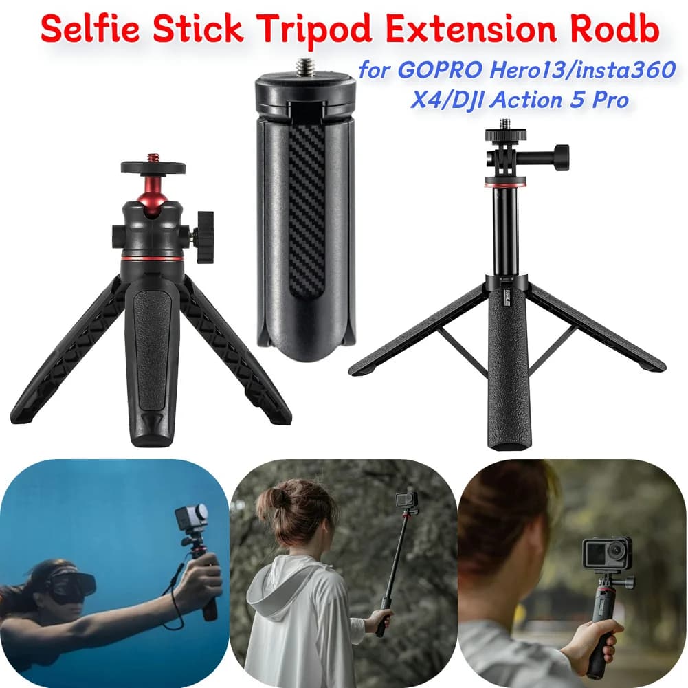 Bastone Selfie Estensibile Multifunzione con Treppiede per Fotocamere DJI Action, GoPro, Insta360, Ideale per Viaggi e Fotografia all'Aperto