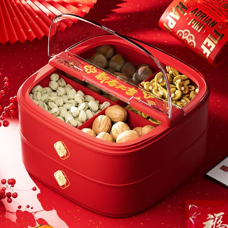 Living Room Luxury Home Use Semi-flip Cover Candy Box Dry Fruit Plate Snack Storage Box Walnut Serving Plate Citywalk Short S...