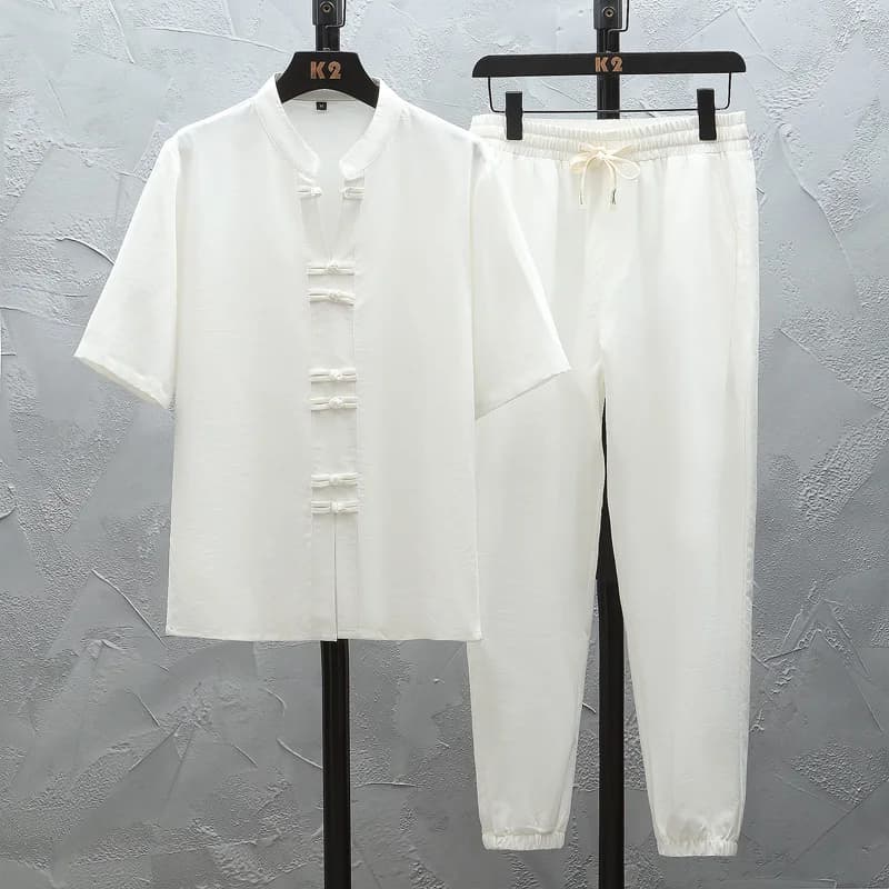 Completi Casual da Uomo 2026: Camicia e Pantaloni in Lino 100% Cotone, Abbigliamento Sportivo Primaverile, Taglie M-5XL