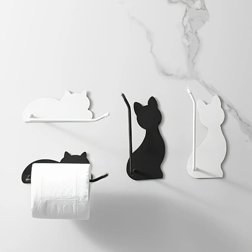 Portarotolo da parete a forma di gatto in acciaio inossidabile, dispenser multiuso senza foratura per carta igienica e rotoli di carta, per bagno e cucina, 1 pz.
