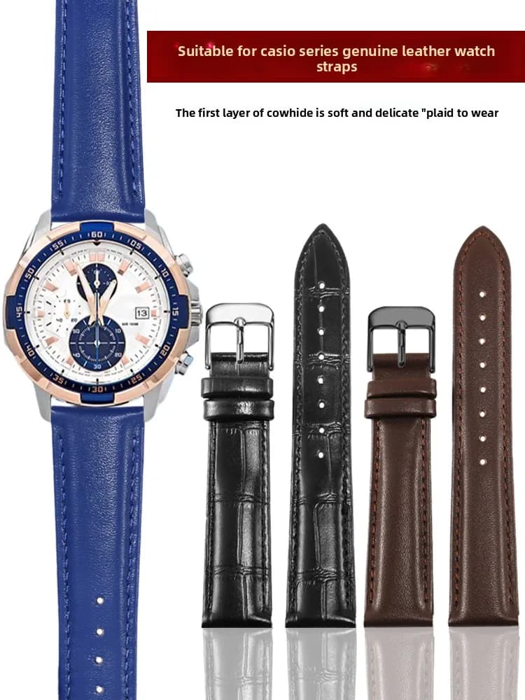 Suitable for Casio Leather Watch with Heart of the Ocean EFR-539L/670/303 MDV-106 Blue Bracelet