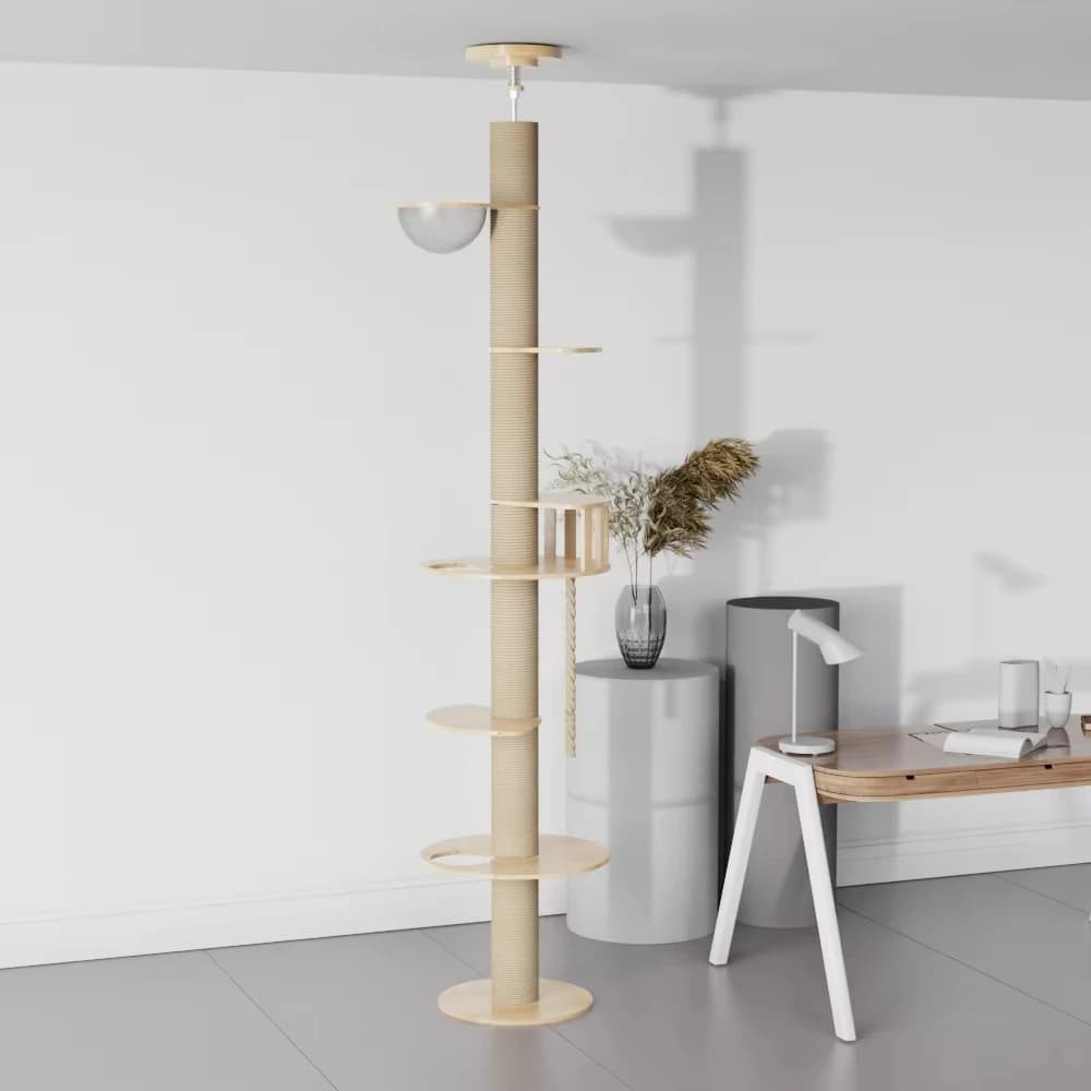 Torre per Gatti e dSatin Eco-Friendly, Altezza Regolabile, 4 Livelli e Oltre, Struttura per Arrampicata da Terra a Soffitto, Imballaggio in Cartone