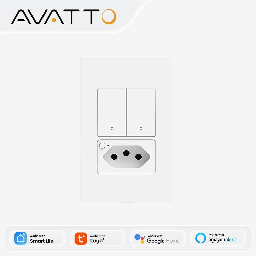 AVATTO Interruttore e Presa a Muro Smart WiFi, Standard Brasiliano 4X2 Pannello 1/2 Pulsanti, Supporta Tuya, Alexa, Google Home, Alice