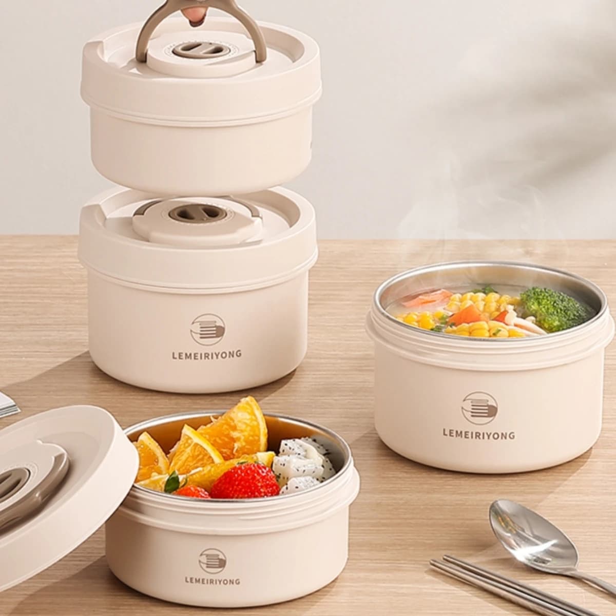 Lunch Box Contenitore per il pranzo portatile isolato Set Contenitore per il pranzo impilabile Bento in acciaio inossidabile