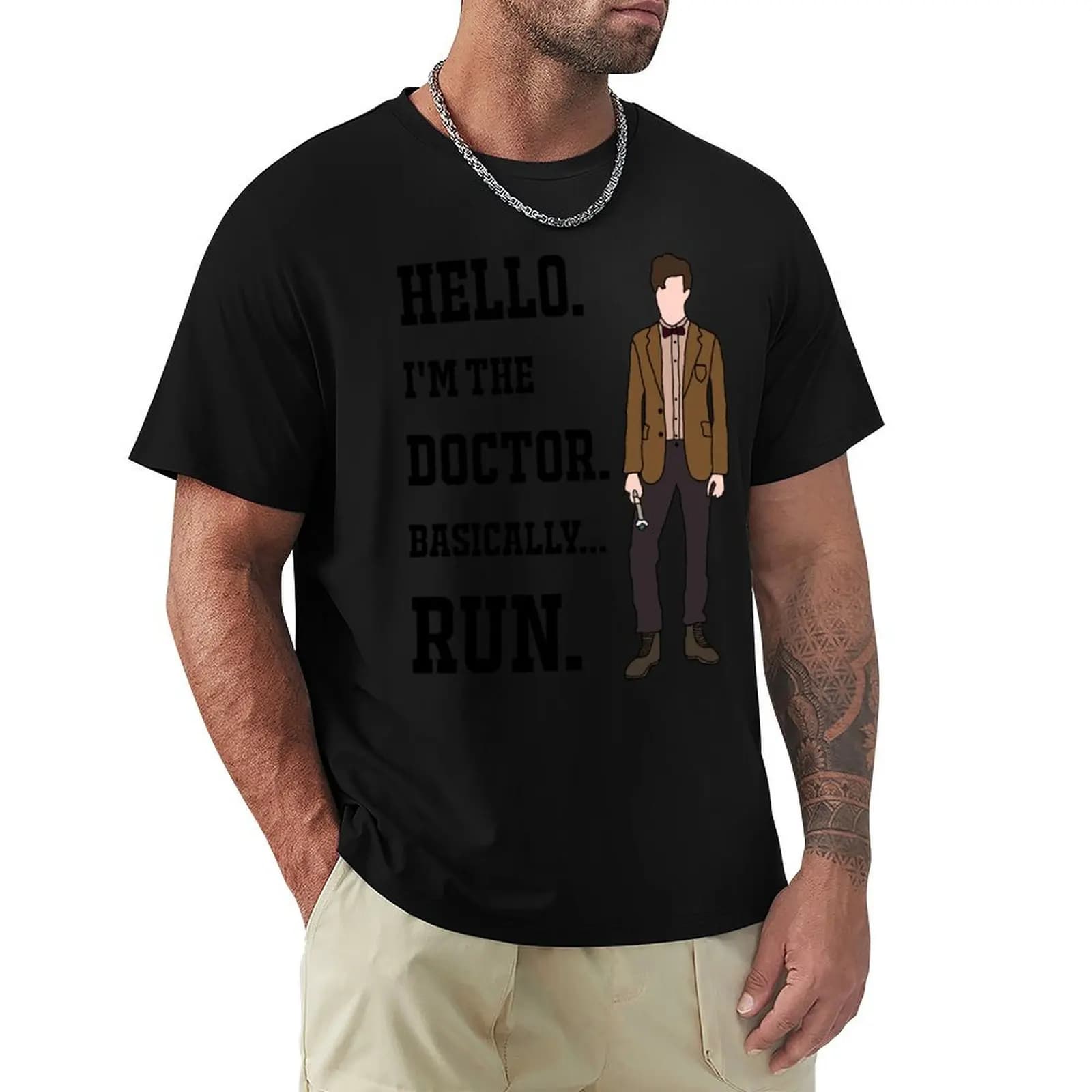 Il 11° Doctor: Ciao. Sono il Dottore… Mi scappo di paura. T-shirt alla moda casual a maniche corte