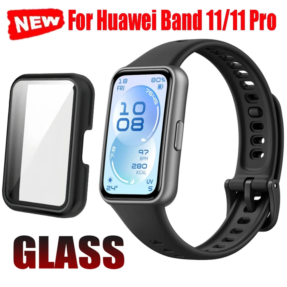 Vetro+Cover per Huawei Band 11 Pro 10 9 8, Protezione Schermo in Vetro Temperato, Bumper Protettivo Rigido in PC per Accessori Huawei Band 11