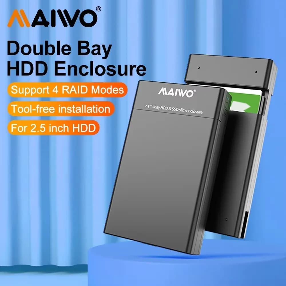 Custodia SSD HDD esterna da 2,5 pollici a doppia baia MAIWO Custodia RAID 4 per custodia per disco rigido array da 2,5 pollici Custodia HDD da USB 3.0 a SATA