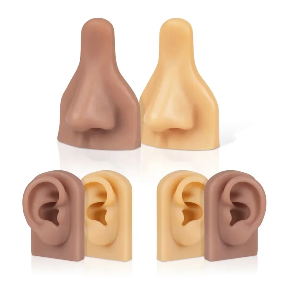 1 Pezzo Riutilizzabile in Silicone Morbido Flessibile, Modello 3D Naso e Orecchio per Esposizione Gioielli e Piercing, Modello Pratica Piercing Naso