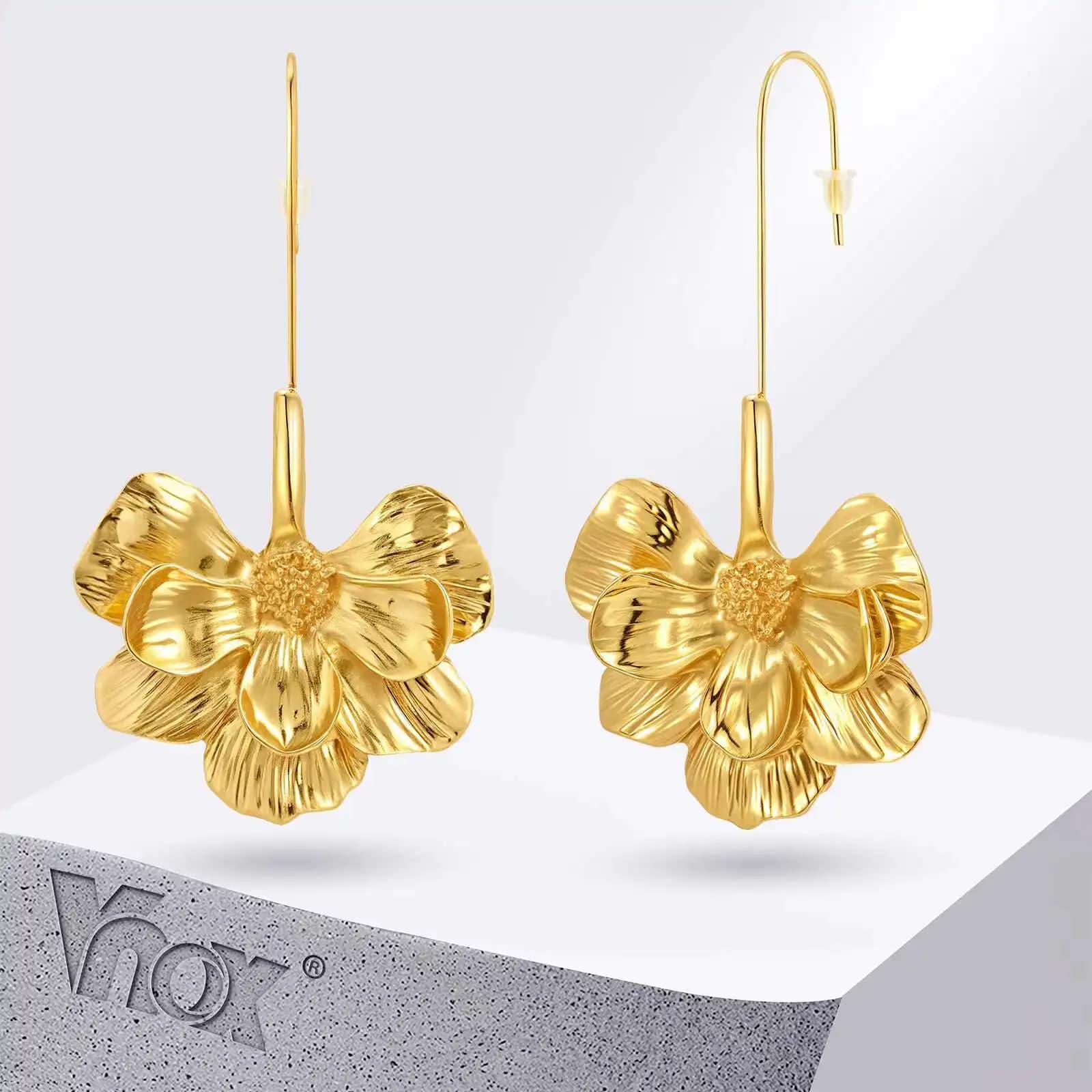 Vnox Orecchini robusti da donna, orecchini pendenti con fiori grandi e pesanti, regalo esagerato di gioielli in metallo