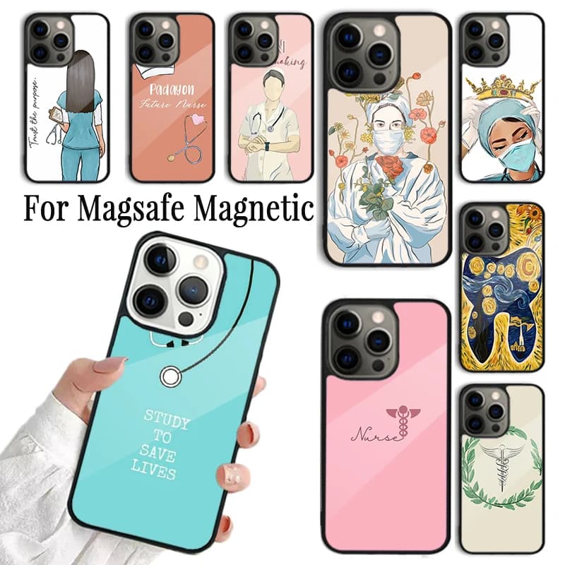 Cover per iPhone 17 AIR 16 15 14 13 12 11 Pro Max Plus con design Infermiere, Dottore, Dentista, compatibile con ricarica wireless e Magsafe