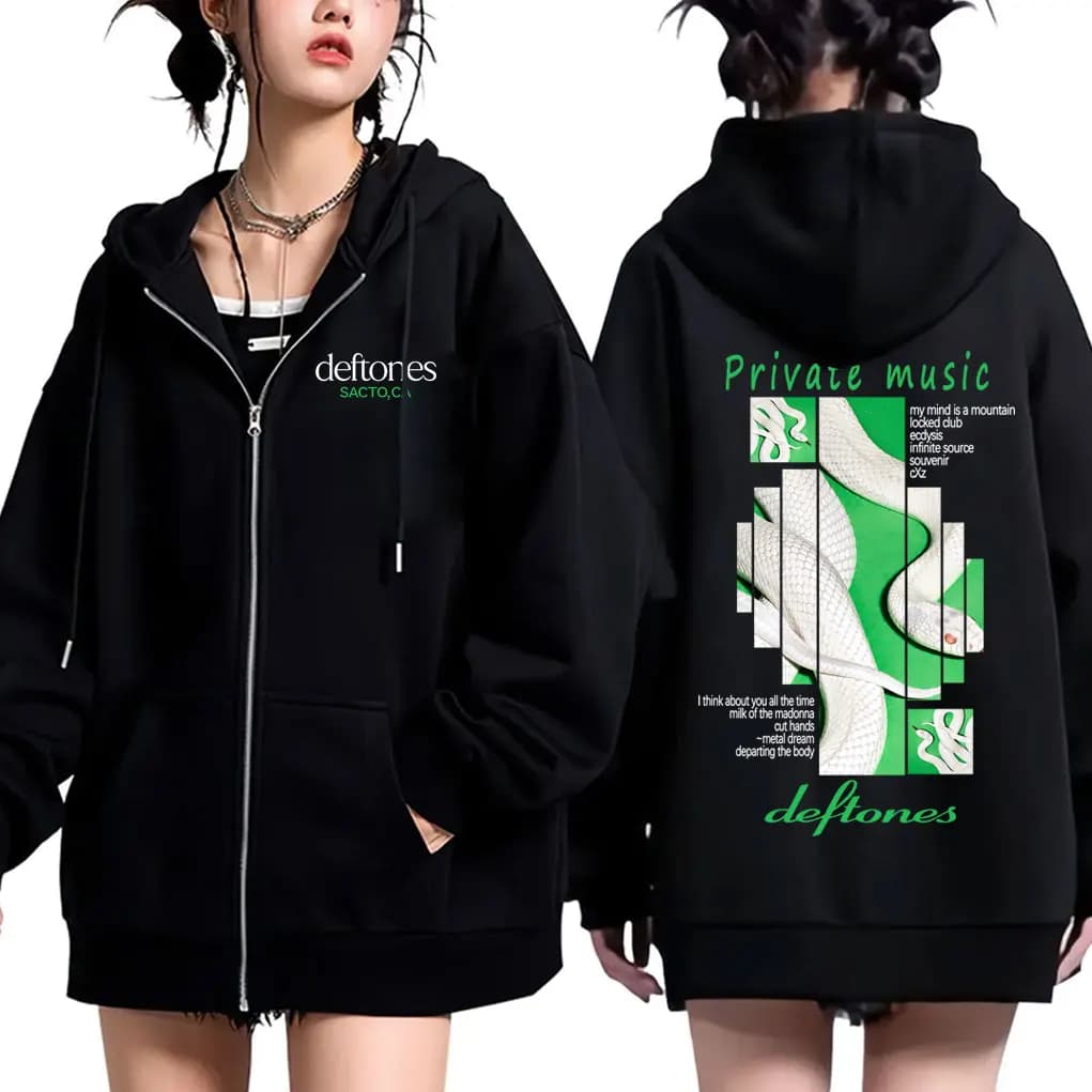 Deftones Private Music Album Felpa con cappuccio con cerniera grafica Uomo Donna Abbigliamento Rock Pop Music Giacca con zip Cappotto oversize vintage maschile