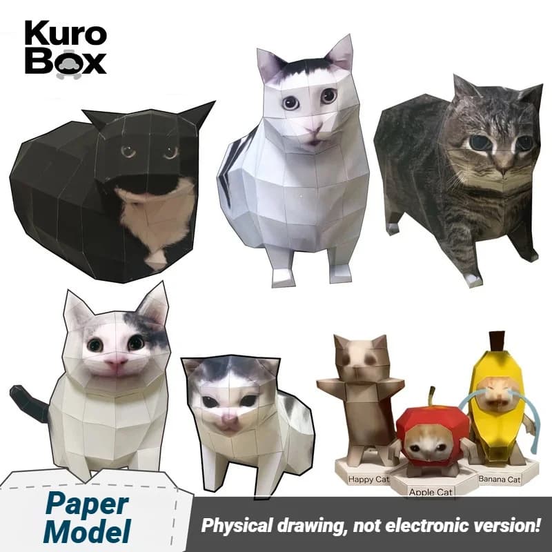 Oiiai Cat Meme Papercraft Template Modello di carta 3D fai da te Spinning Confuso Apple Banana Cat Decorazioni da scrivania fatte a mano da collezione