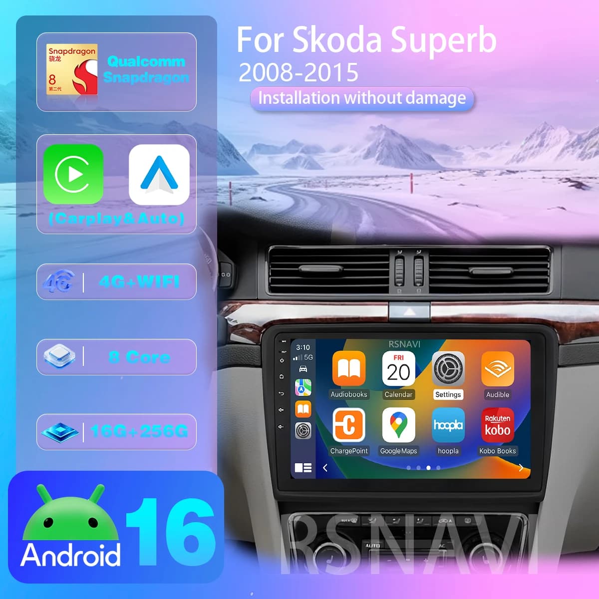 Android 16 Carplay Auto Car Radio Multimedia Player For Skoda Superb 2 2008 - 2015 Autoradio GPS Stereo 2din Head Unit Qualcomm