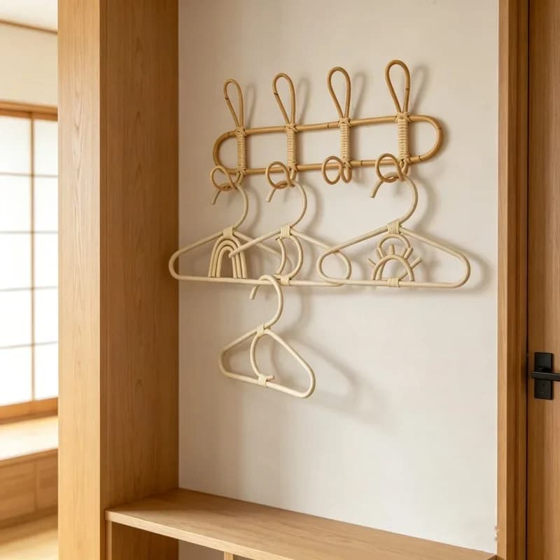 Appendiabiti da parete in rattan stile boho per bambini, resistente, organizer pratico per vestiti, per uso domestico quotidiano