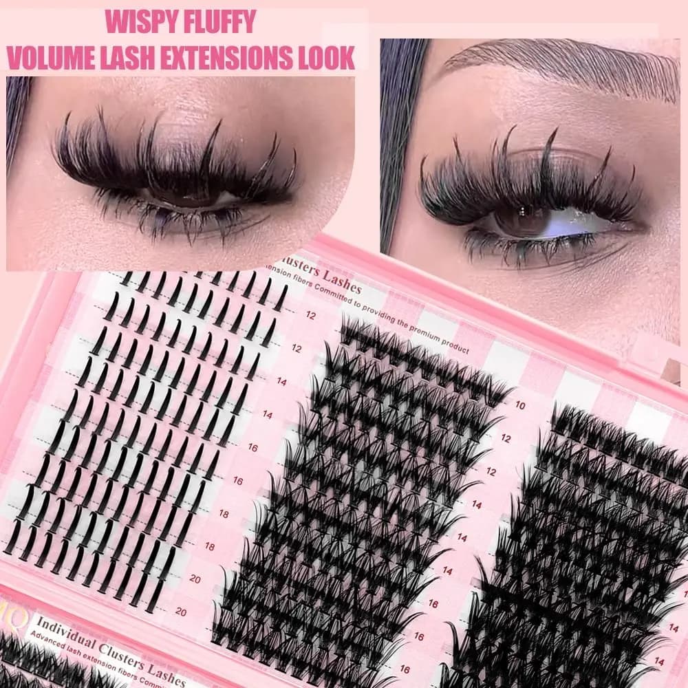 9-16mm Length False Eyelashes 3D Volume Natural Look DIY Lash Extension Kit Wispy Style Fluffy Clusters 3D Faux Mink Lash