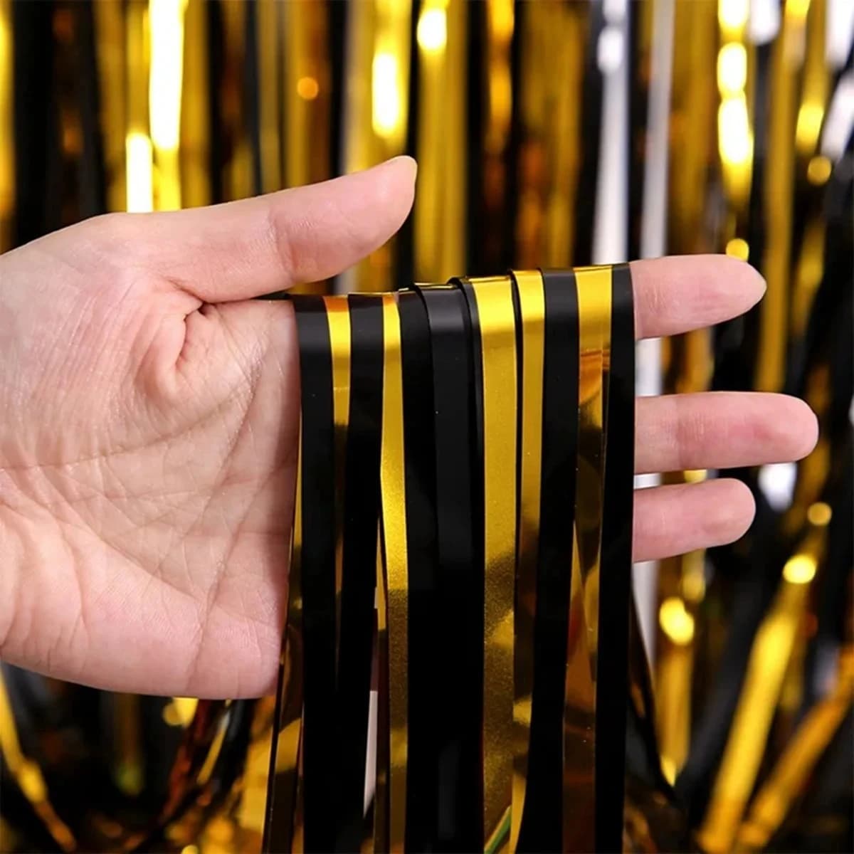 Black Gold Birthday Party Decorations, Design Curtains, Glittered Lamina Curtains with Frange, Wedding Background and Adult Anniversary