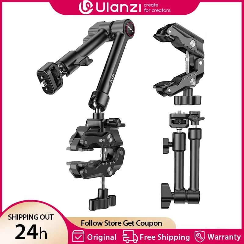 Ulanzi 10 inch HD02 magic arm kit with cold skating with 1/4" screw to super clamp 360 ° Adjustable ball head for camera support with monitor support