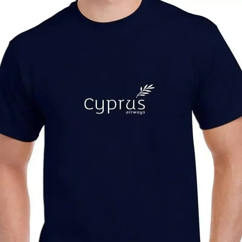 Cyprus Airways White Logo Airline Navy Blue Cotton T shirt