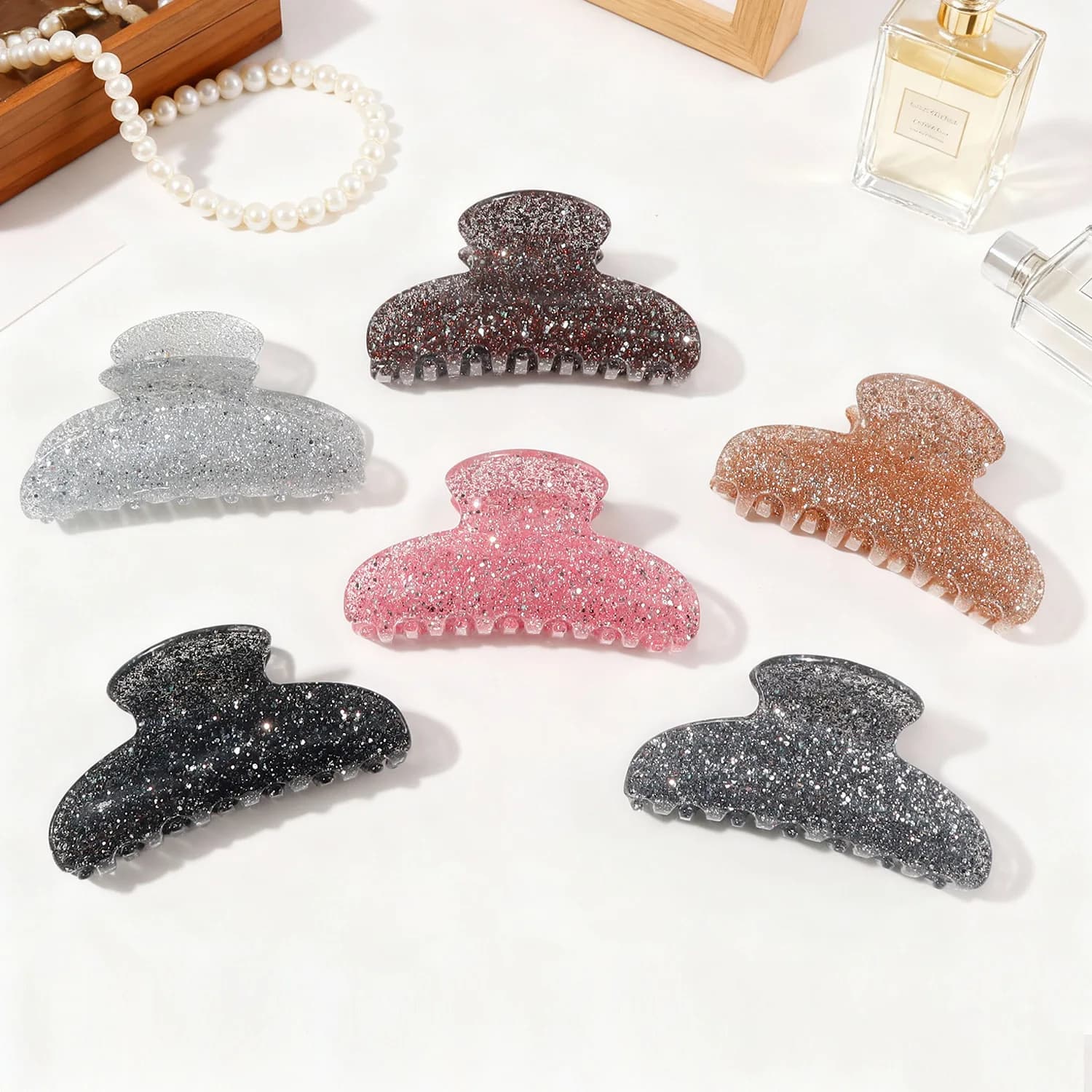 Fermaglio per Capelli Glitterato con Polvere Dorata, Accessorio Elegante per Donne, Fermaglio a Forma di Artiglio di Squalo Scintillante