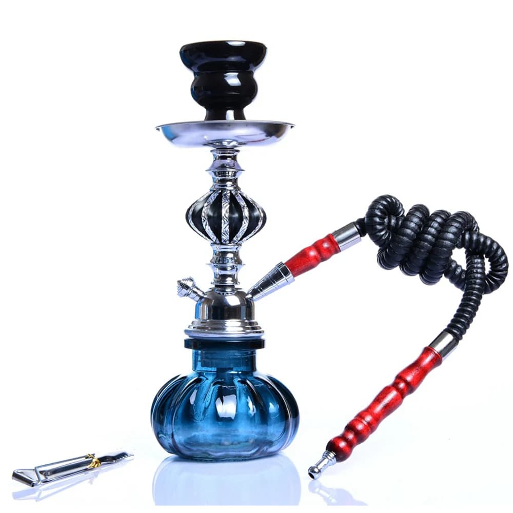 11 inch Arabian Hookah Set Glass Base Ceramics Bowl Shisha Single Hose Pipe Travel Kit Hookah
