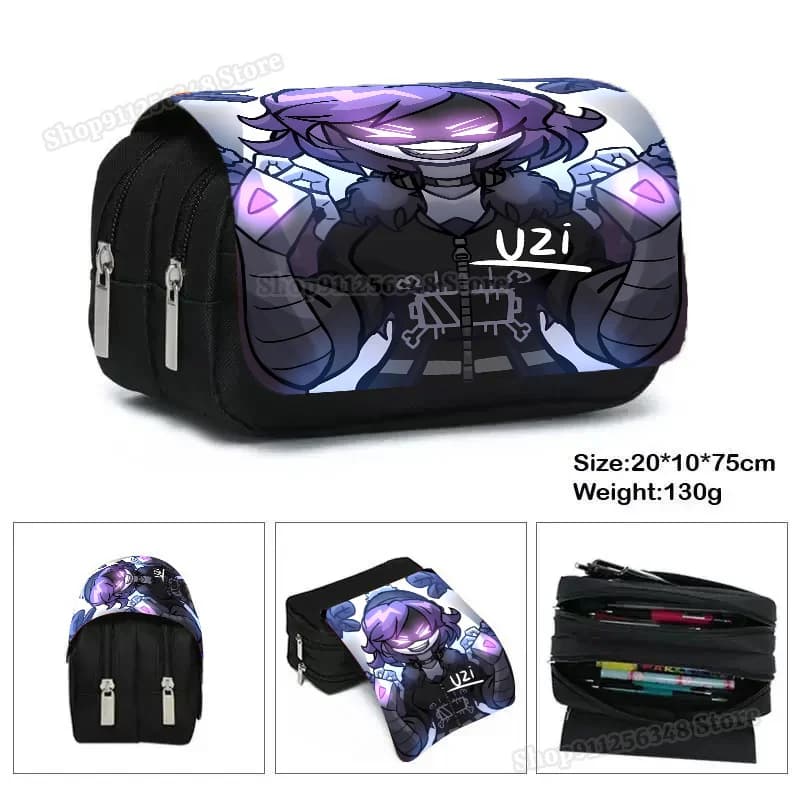 Cartoon Murder Drones Uzi & N Double-Layer Pencil Case big Capacity Anime Print Pen Bag Stationery Organizer for School Student