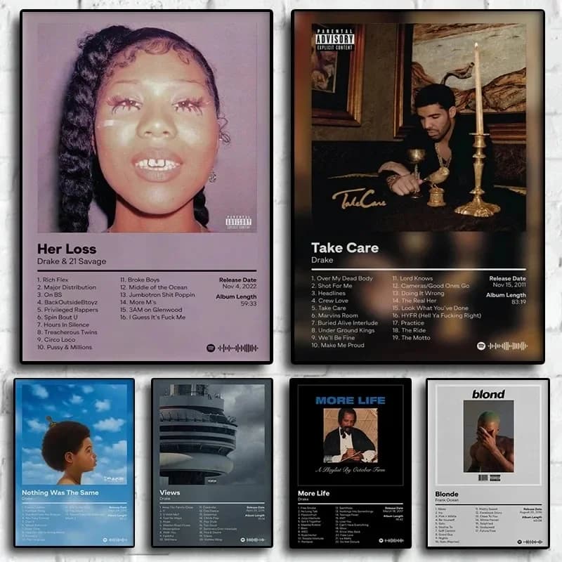 Drake Pop Rap Album musicale Copertina Poster Rapper estetico Hip Hop Rock Wall Art Canvas Painting Immagine per soggiorno Home Decor