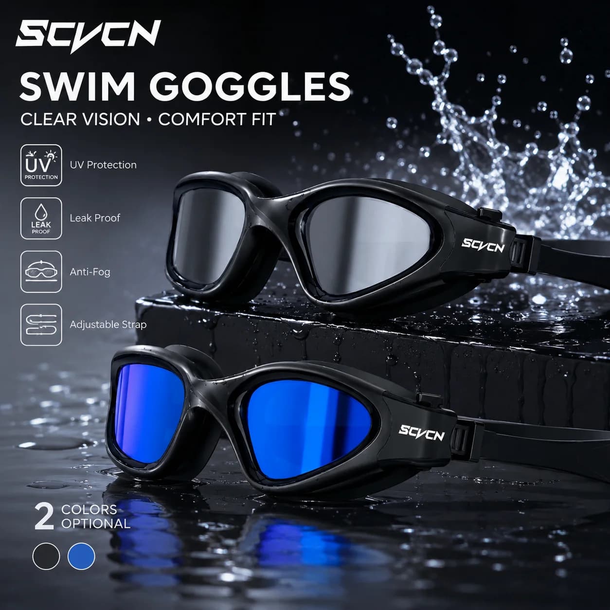 SCVCN Swimming Goggles Professional Female Swim Glasses Electroplate Anti Fog UV Protection Adjustable Adult Swim Eyewear Men