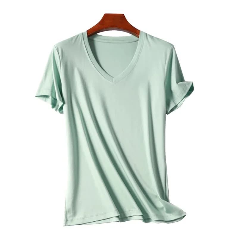 T Shirt Donna 2025 Estate Scollo a V Manica corta in cotone Casual Solid Top Tees T-shirt larghe Camicia da donna di base Top Donna Magliette