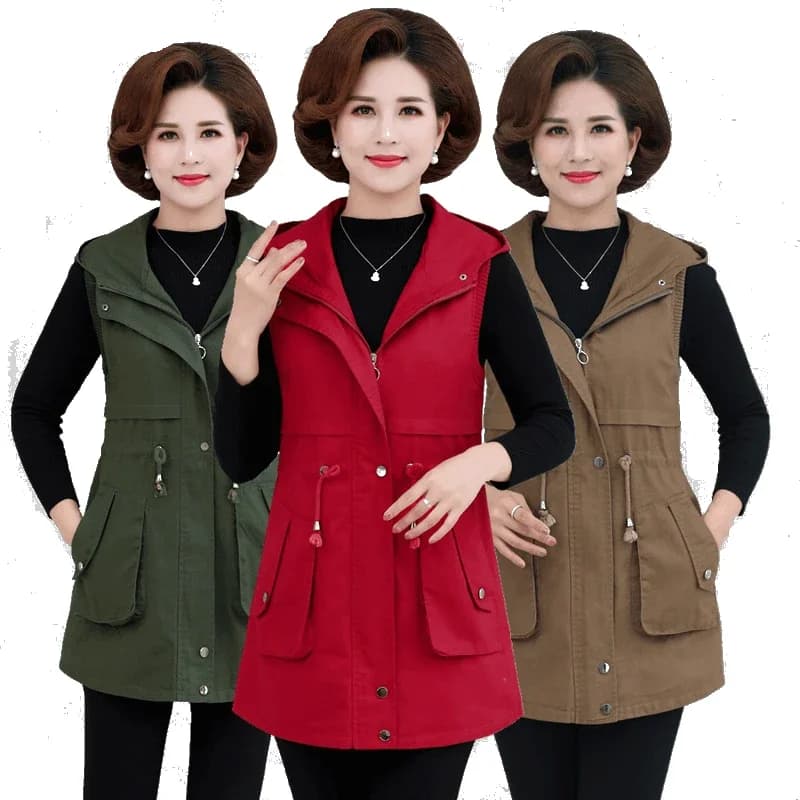 2025 Gilet Donna Elegante Gilet Primavera Autunno Giacche senza maniche Capispalla Lady Gilet sottile Cappuccio corto Trench in vita WF207