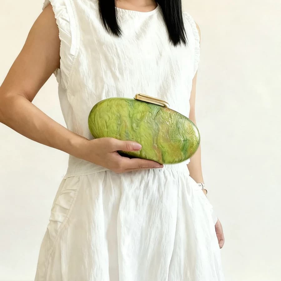 Watermelon Green Acrylic Clutch Oval Pearl Egg Purse Small Woman Mobile Phone Bag Chain Messenger Bags Mini Cigarette Case Bags