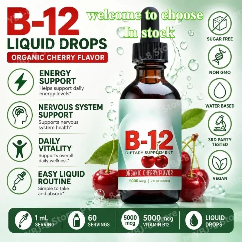 Vitamin B12 Liquid Drops Sublingual Take Cherry Flavor — 5000mcg Methylcobalamin Support Immune Function & Metabolism Health