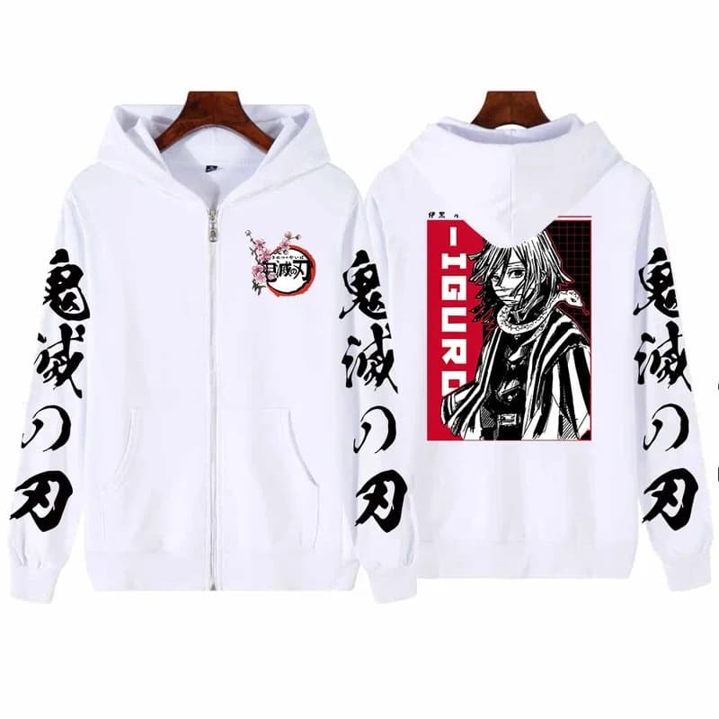 CyJapan Anime Demon Slayer Iguro Obanai Felpe con cerniera Harajuku Gotico Cartoon Pullover Moda Giacca calda con cerniera oversize Coa