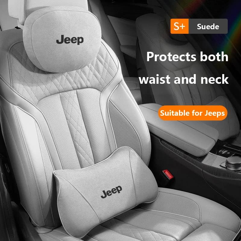 Cuscino Poggiatesta in Pelle Scamosciata e Supporto Lombare per Jeep Freedom Knight Light Compass Commander Wrangler - Accessorio per il Comfort in Viaggio