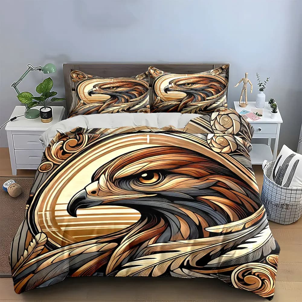 Set Decorativo Aquila Maestosa, Set Biancheria da Letto con 1 Copripiumino e 2 Federe, Singolo, Matrimoniale, King, Queen, Regalo