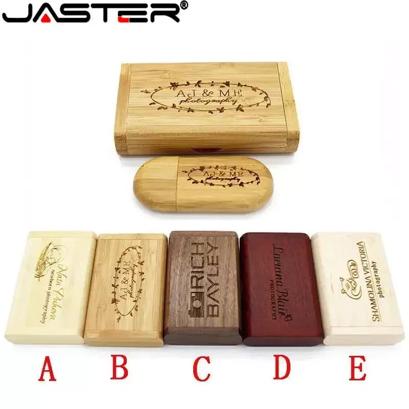 JASTER Chiavetta USB 2.0 in legno da 128GB, 1 pezzo, con logo personalizzato gratuito, pen drive con scatola, 64GB 32GB 16GB, memory stick, regalo di nozze, U disk