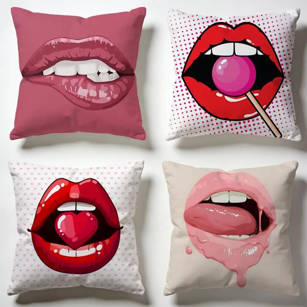 Classic Red Lips Cushion Cover Soft Pillow Cases for Home Bedroom Living Room Sofa