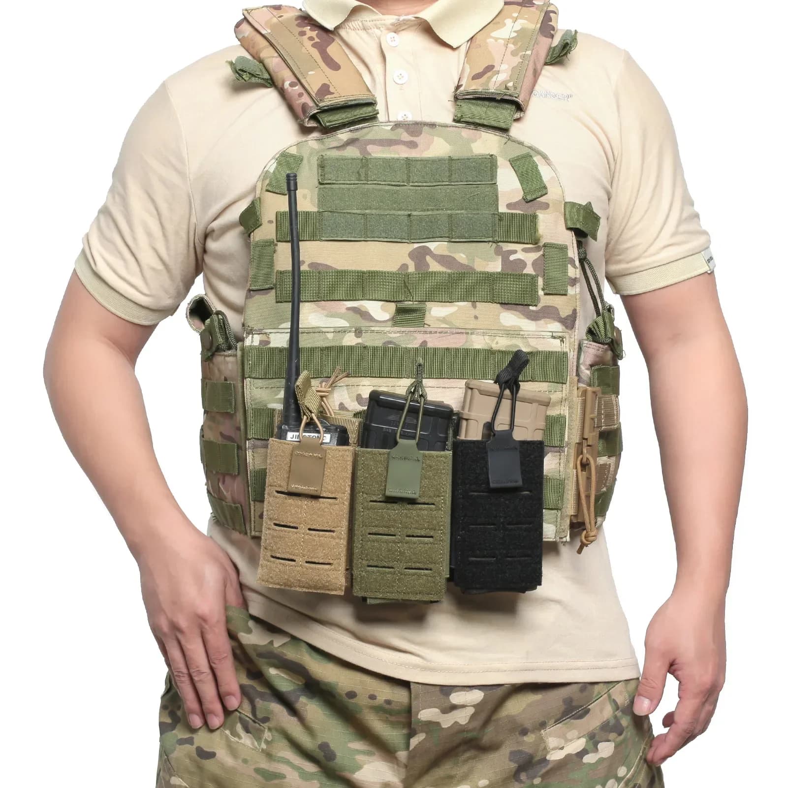 Borsa per riviste tattica da 5,56 mm M4 M16 AR15 AK Molle Magholder tagliato al laser Borsa universale per walkie-talkie Borsa per radio da caccia