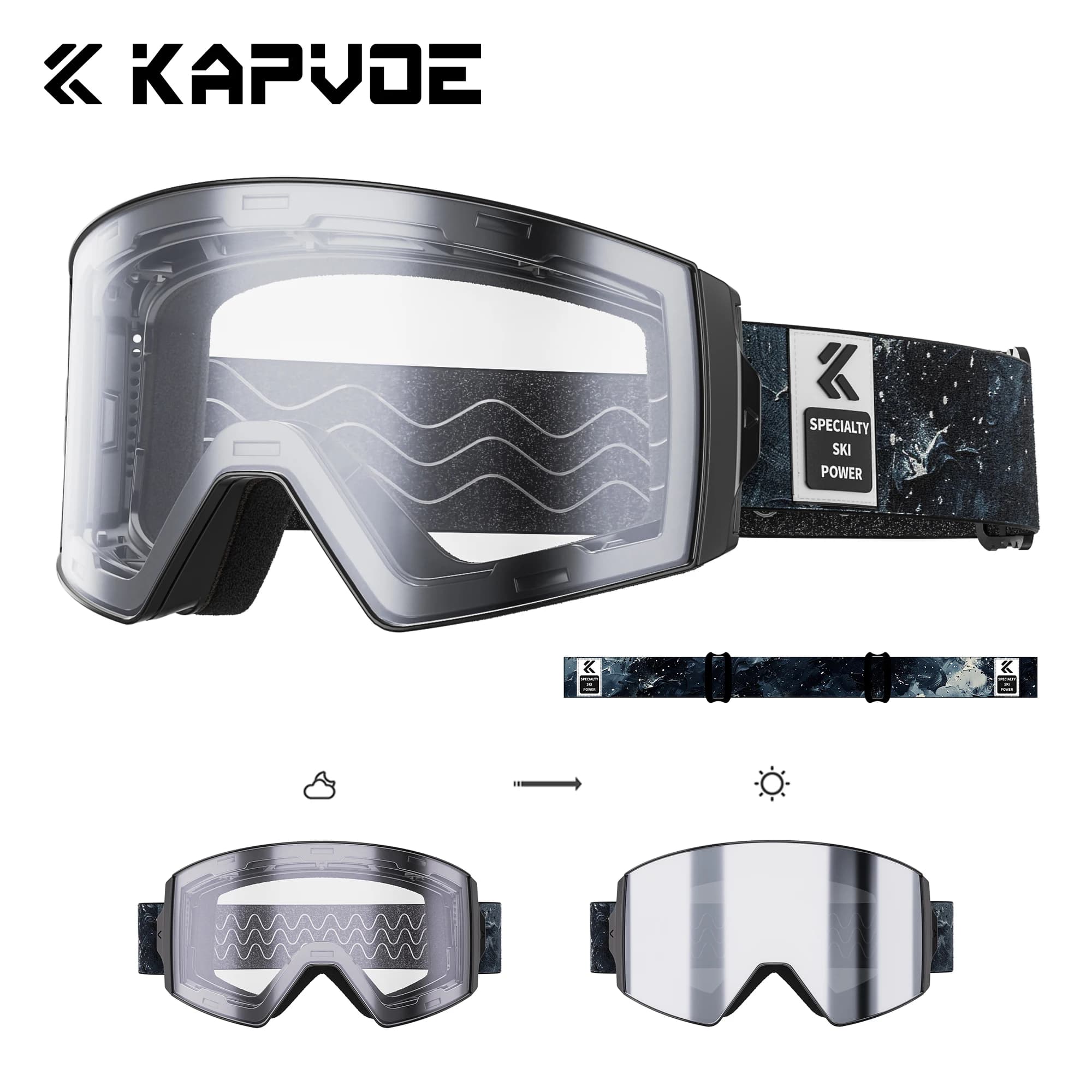 KAPVOE Sport Sci Snowboard Maschera Occhiali da uomo Protezione UV400 Occhiali da donna Attrazione magnetica Occhiali da sci antiappannamento per esterni