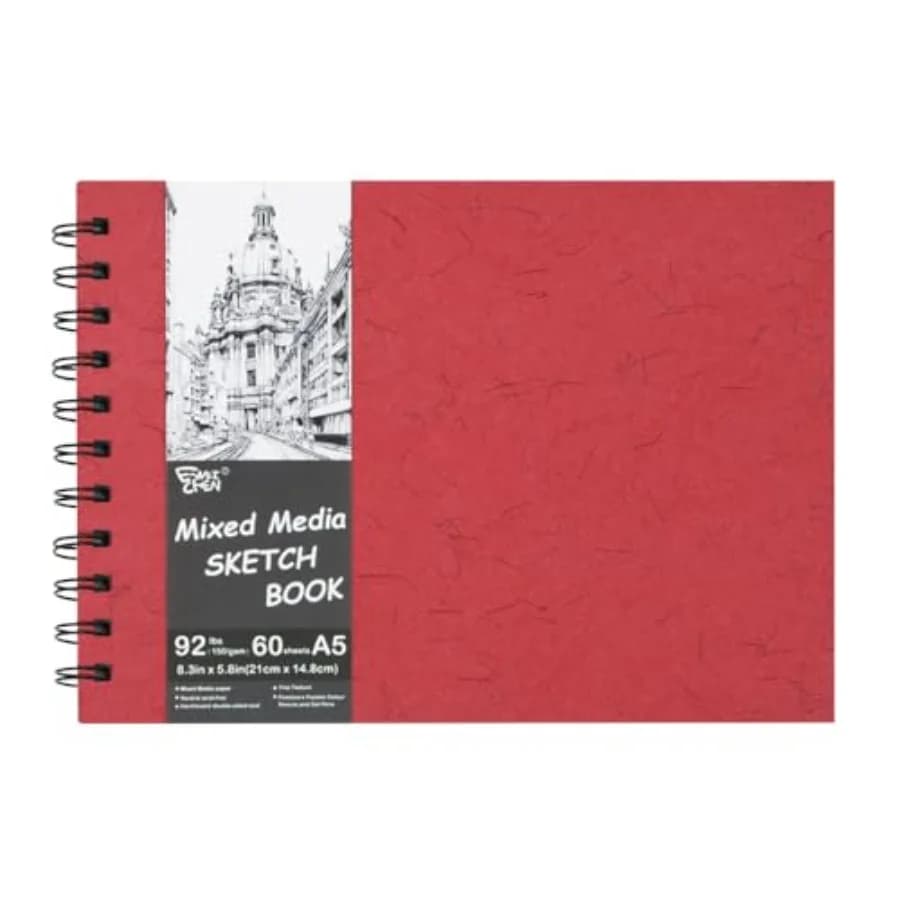 5.8x8.3in Sketch Book, 60Sheets Spiral Bound Notebooks, Natural White 92lbs/150gsm Acid-Free Drawing Paper for Painting, Sketch
