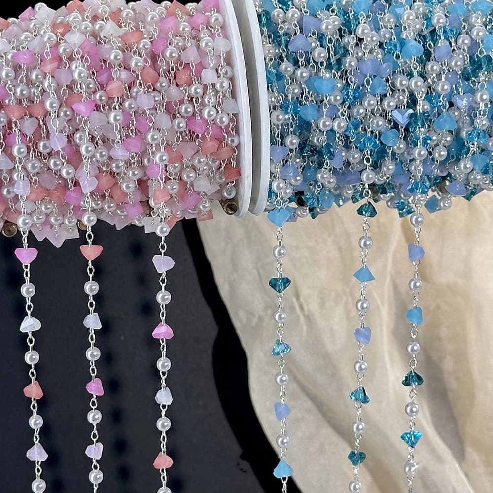 1Meter 50cm Colorful Crystal Beads Chain Imitation Pearl Beads Copper Chain For Diy Jewelry Making Bracelet Necklace Accessories
