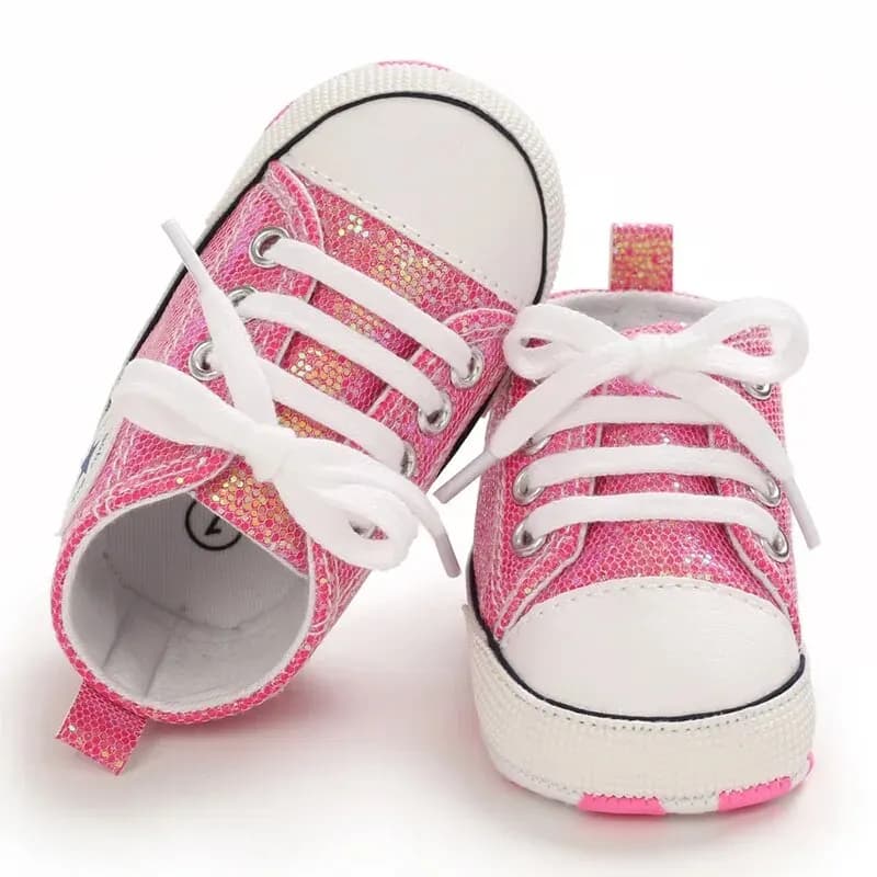 Meckior Scarpe da bambino Scarpe da ginnastica di tela brillanti alla moda per neonati Scarpe da bambina per neonati Primi camminatori Suola morbida antiscivolo per bambini