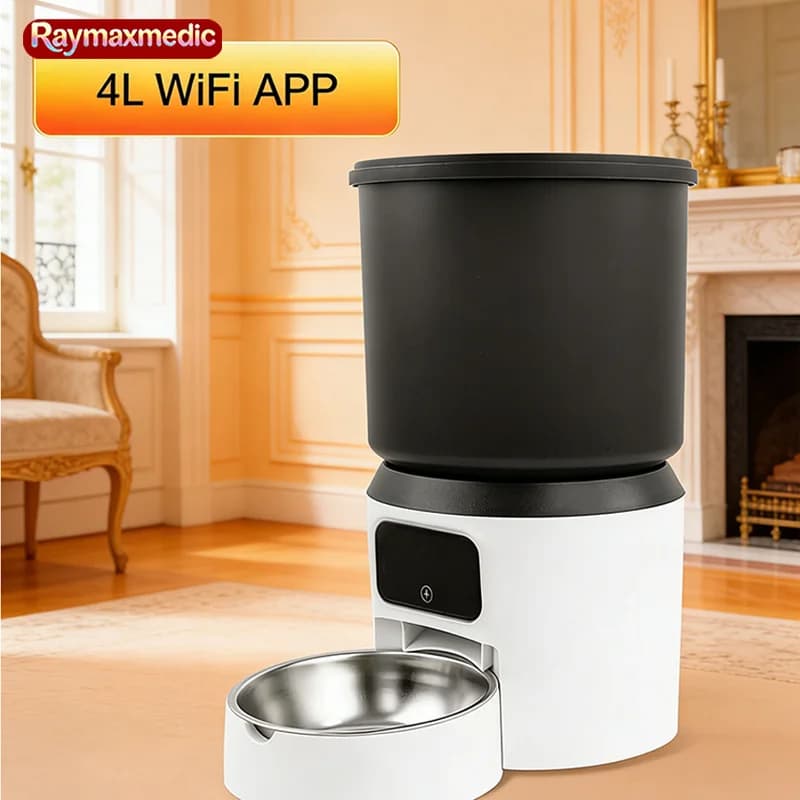 Distributore Automatico di Cibo per Animali Raymax 4L con Telecamera WiFi, Dispenser Intelligente per Cani e Gatti con Timer WiFi e Video, Ciotola in Acciaio Inox
